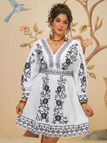 Travachic 大码复古花卉印花白色夏季休闲迷你连衣裙，女式 - 白色 - 查看 5