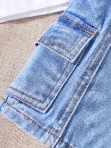 SHEIN Baby Girl Blue Cargo Pocket Casual Denim Short Skort - Medium Wash - View 3