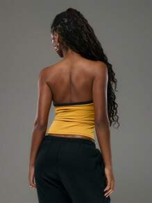 MUSERA Slogan Tie Front Bandeau Top Street Style Varsity Boho Club Sexy Tube Top Deconstructed Festival Ibiza Holiday Beach Rave Graphic Back To School - Yellow - View 5