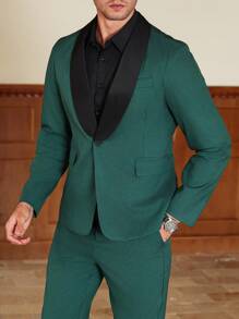 Calvornis Conjunto de chaqueta de manga larga y pantalones de unicolor, estilo simple y casual para uso diario - Verde Oscuro - Ver 1
