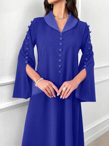 Al Najma Women's Elegant Solid Color Maxi Arabian Dress - Blue - View 4