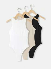 SHEIN Tall 3 件套纯色女式休闲紧身衣 - 彩色 - 查看 2