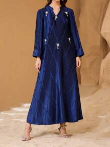 Al Najma Vestido elegante y digno de mujer con bordado de perlas hecho a mano y tela fruncida, kaftan y jalabiya, vestidos de noche de lujo para mujer, modesto