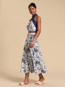 Travachic Patterned Open Back Tank Top, Minimalist Fashion Casual Daily Wear - Blue and White - View 7