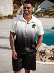 ResortEase Men's Plus Size Vacation Palm Tree Short Sleeve Shirt And Shorts Casual Set