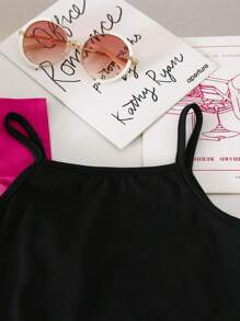 SHEIN Young Girl Solid Color Short-Sleeved Single-Breasted Shirt And Cami Dress Two-Piece Set - Hot Pink - View 6