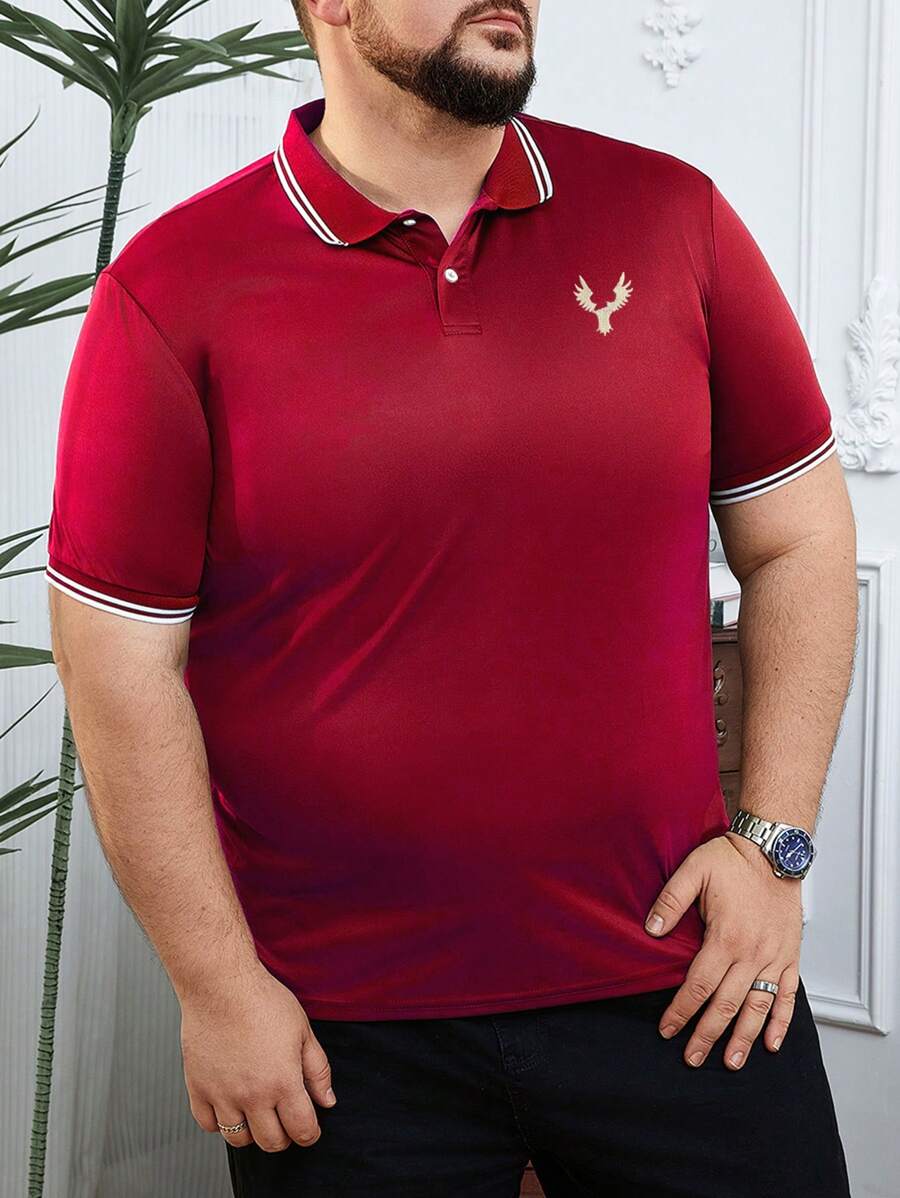 Manfinity Dauomo Nam Plus Size Mùa Hè Đại Bàng In Sọc Tay Ngắn Công Sở Áo Sơ Mi Polo - Đỏ - Xem 1
