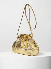 Metallic Litchi Embossed Ruched Bag