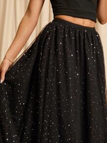 Glamine Falda con sobreposición de malla de talle alto