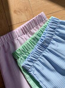 SHEIN Pantalon décontracté à taille élastique rayé pour bébés filles, tenue de tous les jours