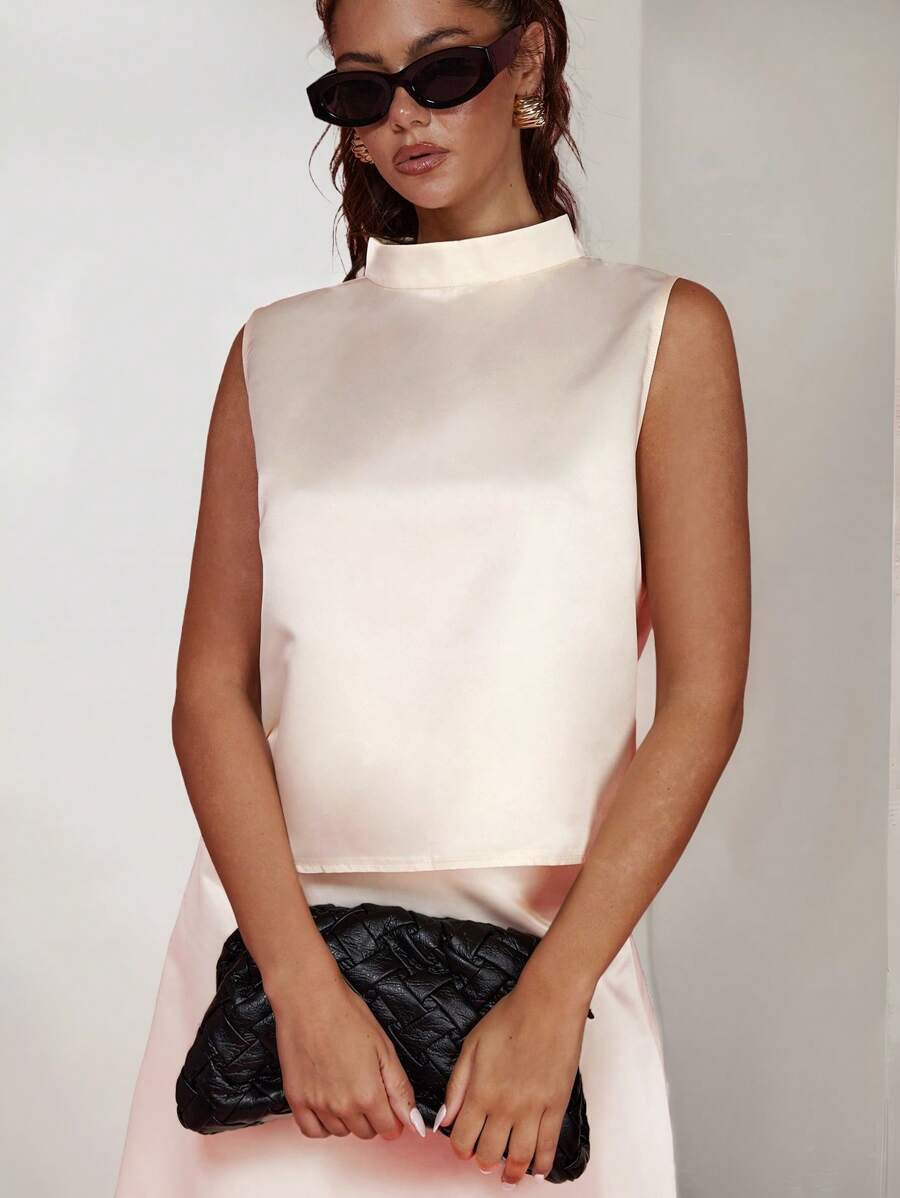 COSMINA Ladies Sleeveless Stand Collar Elegant Formal Occasion, Daily Wear, Office Siren Outfits, Influencer Style, Old Money Style, Summer Outfits For Women