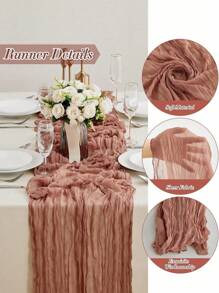 SHEIN 1 pièce Chemin de table plissé rose corail 90*180cm/90*300cm/90*400cm, nappe pliante, décoration d'anniversaire, décoration de mariage, décoration de festival, décoration de maison, décoration de salle de fête, décoration de bureau, nappe, chemin de table, nappe couleur unie, Saint-Valentin - Vieux Rose - Voir 2