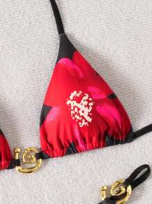 Swim Vcay Springbreak 2 件套花卉印花系带上衣和丁字裤女士比基尼套装 - 彩色 - 查看 3