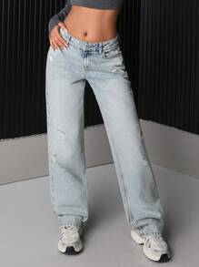 EURMUSE Low Waist Medium Straight Leg Jeans, Casual Everyday Fashion - Light Wash - View 4