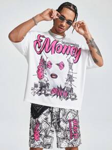 Manfinity VCAY 2pcs Men's Digital Print Loose Knit Short Sleeve T-Shirt Set - White - View 1