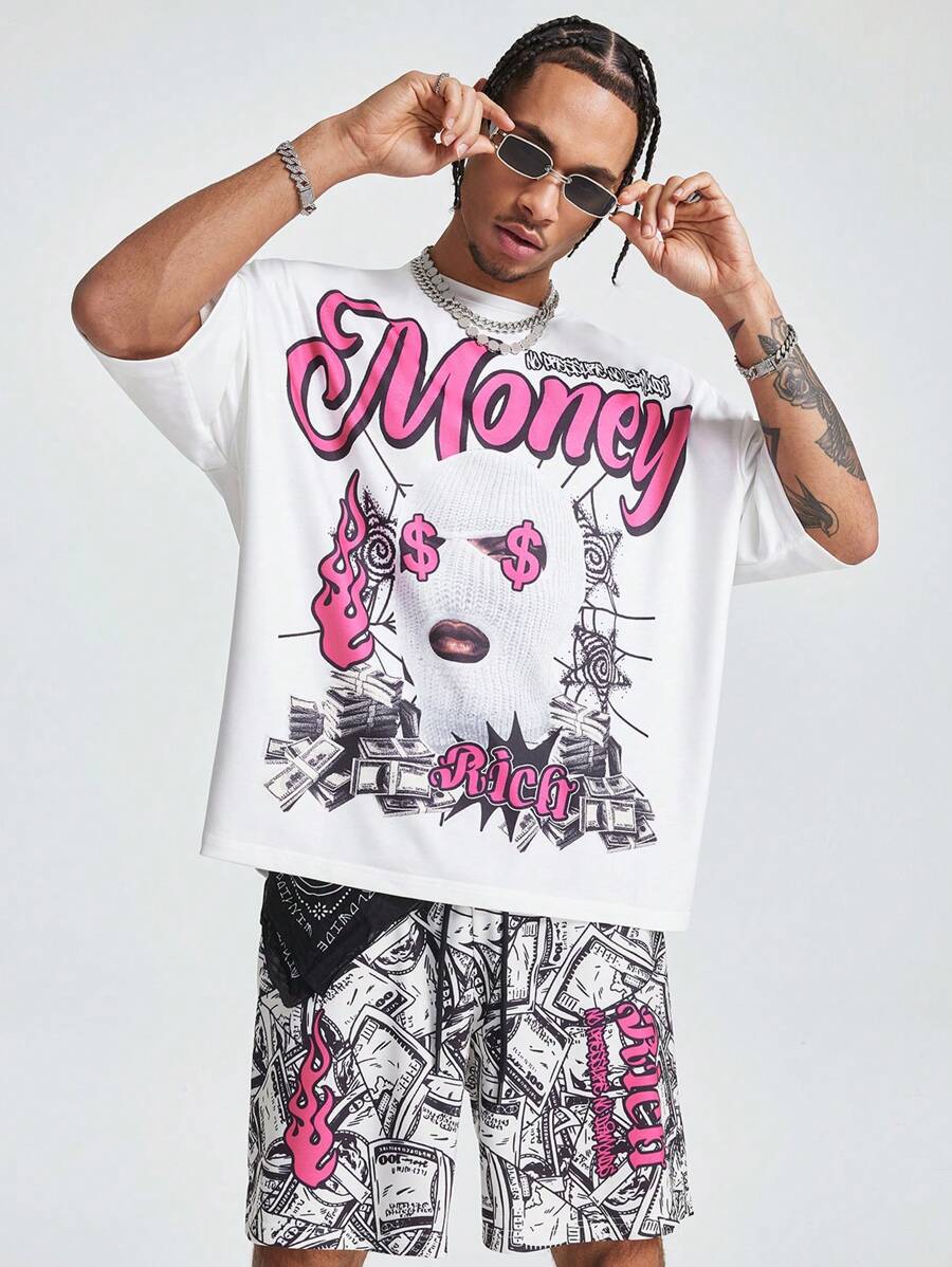 Manfinity VCAY 2pcs Men's Digital Print Loose Knit Short Sleeve T-Shirt Set - White - View 1