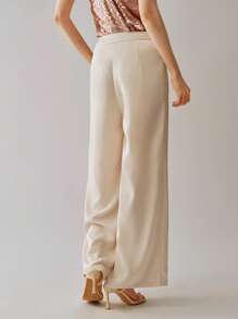 SHEIN LUNE Women's Fashion Woven Solid Color Straight Leg Casual Pants Fall Cloth For Women - Beige - View 9