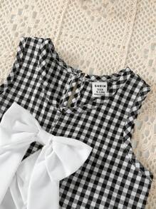 SHEIN Vintaside Kids 女宝宝夏季套装 - 格子荷叶边上衣 + 裤子 - 黑色 - 查看 6