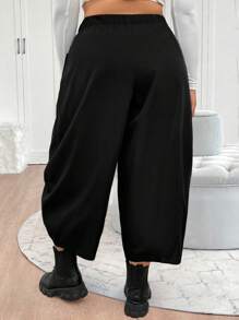 Elenzga Plus Size Women Vintage Baggy Harem Pants, Carrot Pants, Wide Leg Trousers, French Style Petite Balloon Pants, Straight Leg Casual Pants, Black