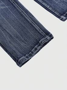 ROMWE J-Fashion Celana Jeans Wanita Model Crop Top Model Y2K dengan Hiasan Renda dan Ruffle, Potongan Pas Badan dan Model Mengembang, Panjang 3/4. - Biru - View 3