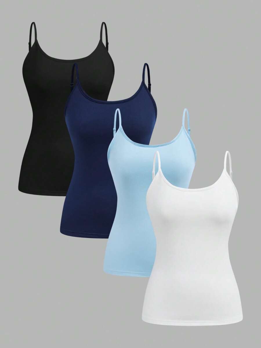 SHEIN EZwear 4pcs Summer Simple Solid Cami Top Back To School - Multicolor - View 1