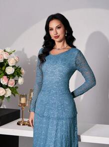 Modelyn Vestido elegante de mujer con cuello oblicuo y diseño de capas
