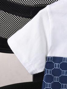 Set de 2 piezas para niños pequeños: Camiseta de cuello redondo y shorts estampados, perfecto para vacaciones, viajes, relajarse, tomar el sol en verano