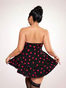 SHEIN ICON Kurzes Minikleid im Große Größen mit Herz-Aufdruck und doppelter Lage, Outfit für Valentinstag Date