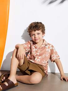 SHEIN Set maglietta e pantaloni per ragazzi giovani, stile semplice e alla moda, adatto per uso casual quotidiano - Castano - Visualizzare 5