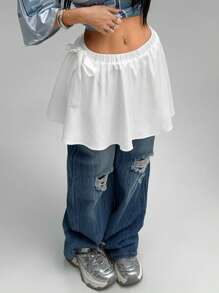 Coolane Women's Vintage Basic Casual Versatile Solid Color Lace-Up Skirt