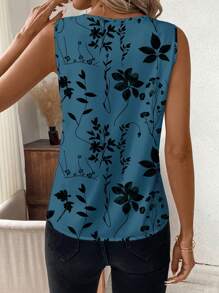 SHEIN Clasi Débardeur casual col V imprimé plantes pour femme, idéal pour les vacances - Multicolore - Voir 4