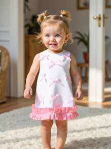 Vestido de niña bebé de primavera y verano de nueva moda, cómodo y elegante con decoración de lazo, de tela suave, adecuado para actividades tanto interiores como exteriores - Multicolor - Ver 2