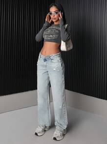 EURMUSE Low Waist Medium Straight Leg Jeans, Casual Everyday Fashion - Light Wash - View 5