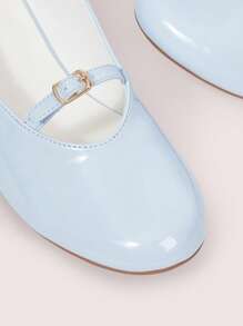 CUCCOO DOLLMOD Women Flat Round Toe Black Patent Leather Mary Jane Shoes, Cute Retro Simple Elegant Fashion - Blue - View 7