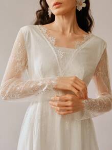 Chiquease 女士蕾丝性感镂空长袖短款连衣裙 - 白色 - 查看 2