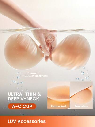 LUVLETTE Reusable Sticky Self-Adhesive Backless Strapless Perforated No-Show Silicone Lift-Up Bra-With Free Nipple Pasties-Ready-To-Go Travel Essentials Nipple Cover