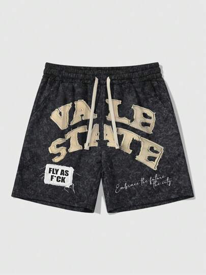 Grunge Punk Men's Grunge Embroidery Casual Shorts, Minimalist & Fashionable For Daily Wear