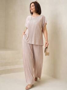 Chikora Blusa con mangas tipo murciélago y pantalones de pierna ancha de talla grande