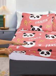 3pcs Pink Cute Panda & Bamboo Pattern Bedding Set (1pc Fitted Sheet + 2pcs Pillowcases, Without Comforter Insert), Modern Adorable Design, Soft & Skin-Friendly, Polyester, Breathable For All Seasons, Home Decor - Multicolor - View 9