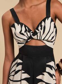 Travachic 女式度假梭织印花宽松连体裤 - 黑與白 - 查看 4