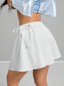 Coolane Women's Vintage Basic Casual Versatile Solid Color Lace-Up Skirt