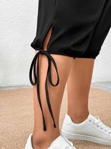 EMERY ROSE Elegant Casual Plus Size Women's Slant Pocket 3/4 Pants - Black - View 7