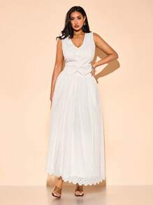 SHEIN BAE Plus Size Women Embroidered Jacquard Sleeveless Top/Vest And Long Flared Skirt Set, Elegant Sexy Outfit For Going Out, Summer,Spring Break Outfits,Easter Dress Women,Festival,Concert Outfit Women,Cropped Plus,Summer Coordinates For Women,Summer Sets,Conjuntos Elegantes