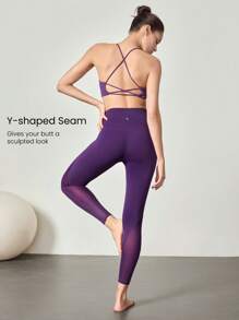 GLOWMODE 24" FeatherFit™- Crossover Mesh Leggings Spring Summer - Violet Purple - View 2