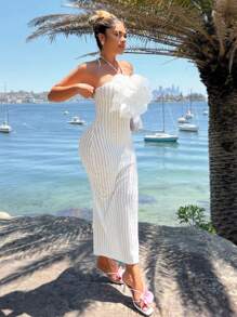 SHEIN SXY Women's Vacation 3D Floral Decor Halter Bodycon Dress