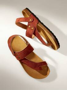 Solecia Giày sandal đế bằng quai mảnh màu nâu cho nữ, thoải mái cho mùa lễ, xuân/hè - màu nâu - Xem 4