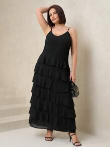 Chikora Plus Size Ruffle Hem Elegant & Romantic Camisole Dress