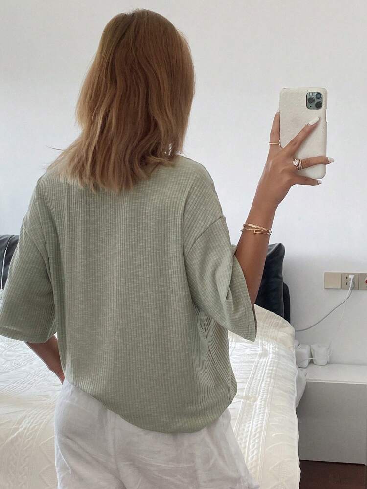 Solid Color Loose Short Sleeve Round Neck Casual Summer Women T-Shirt