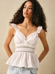 Poéselle Camiseta de tirantes de encaje de unicolor para mujer - Blanco - Ver 9