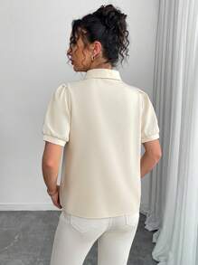 SHEIN Unity Retro Chinese Style Button Decor Short Sleeve Shirt - Apricot - View 2